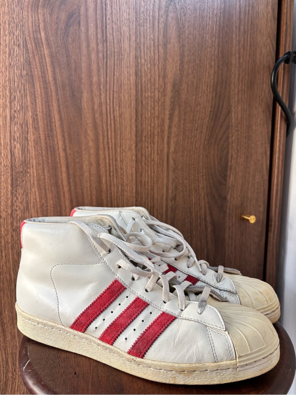 adidas White High-Top Sneakers with Red Stripes